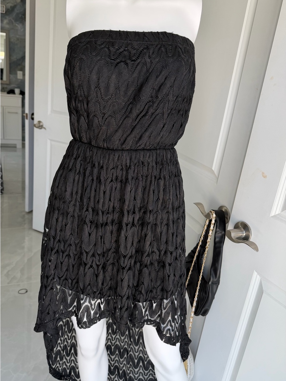 Papaya Strapless Black Lace High-Low Dress